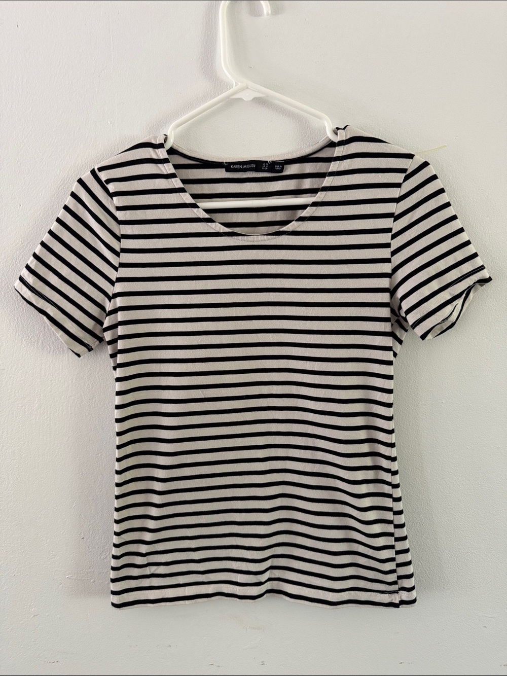 Karen Millen Black and White Striped Short Sleeve Tee Sz 6